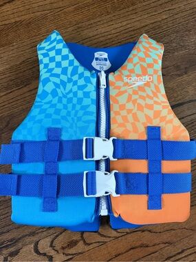 Speedo Kids Blue & Orange Patterned Swim Vest with Front Buckles